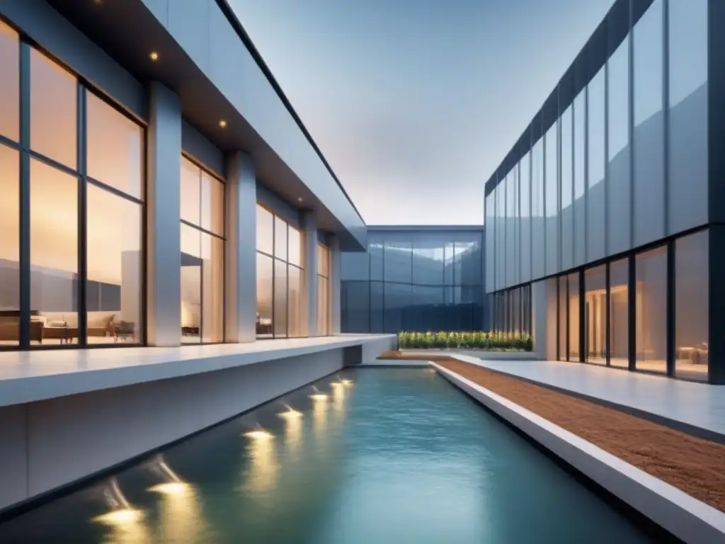 Edificio ecoeficiente con sistema de reutilización de agua Edificio innovador con sistema de reutilización de agua integrado, muestra sostenibilidad y eficiencia