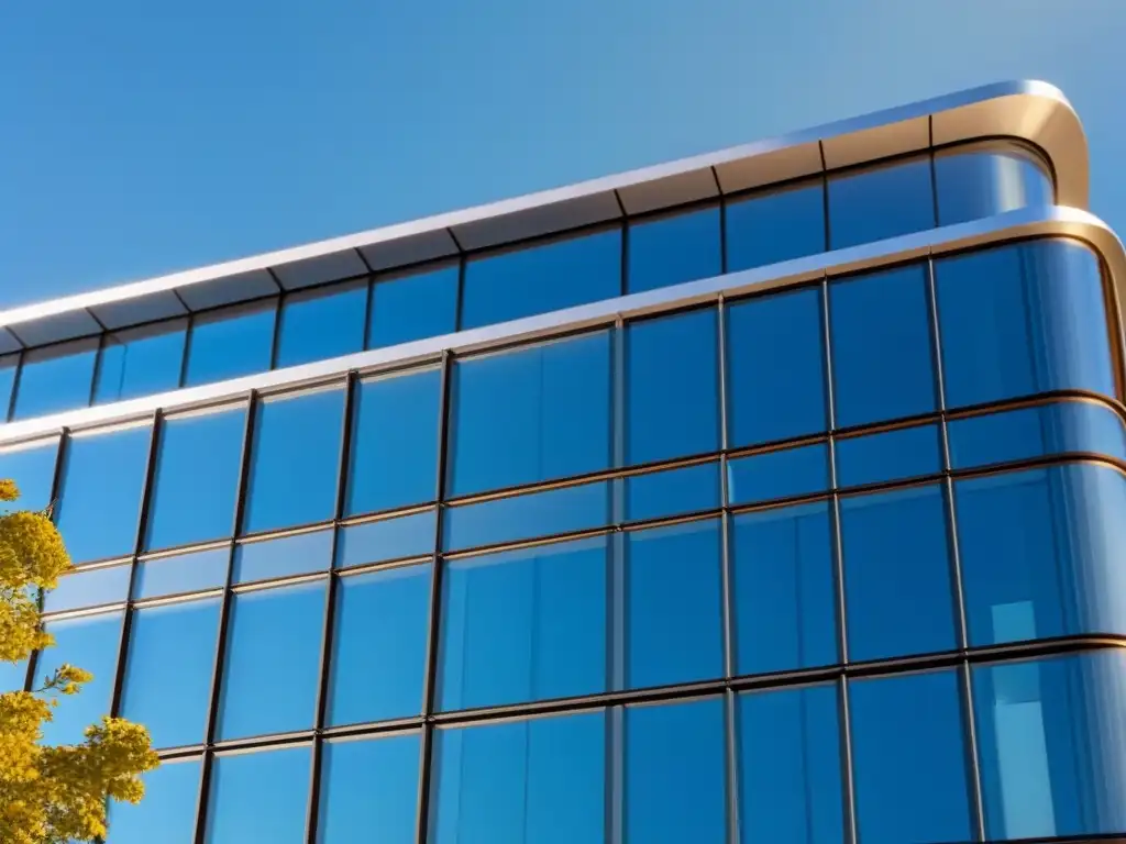 Edificio Zero Net Energy: Futurista y sostenible Edificio Zero Net Energy internacional con paneles solares, ventanas eficientes y diseño futurista