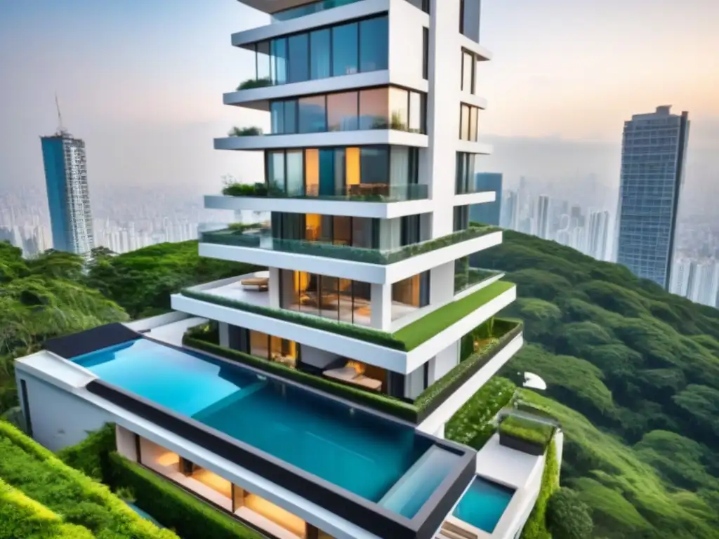 Edificio de lujo: modernidad y exclusividad en Latinoamérica Edificio de lujo en barrio exclusivo, con diseño moderno y piscina infinita en la azotea