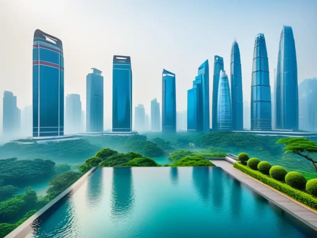 Arquitectura moderna en ciudad asiática: lujo y exclusividad Edificio de lujo en ciudad asiática, reflejando glamour y exclusividad