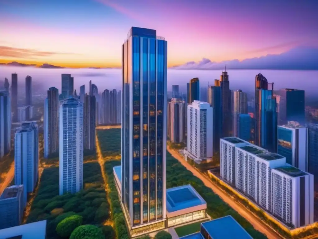 Edificio de lujo en ciudad urbana, reflejando modernidad y ética global Edificio de lujo en ciudad urbana, reflejando ética en inversiones inmobiliarias internacionales
