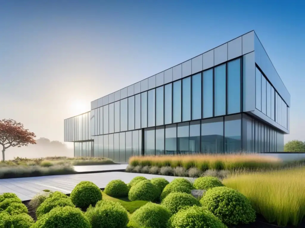 Edificio ecoamigable: diseño sostenible en 8k Un edificio moderno con certificaciones LEED y BREEAM, diseño sustentable y tecnología ecoamigable