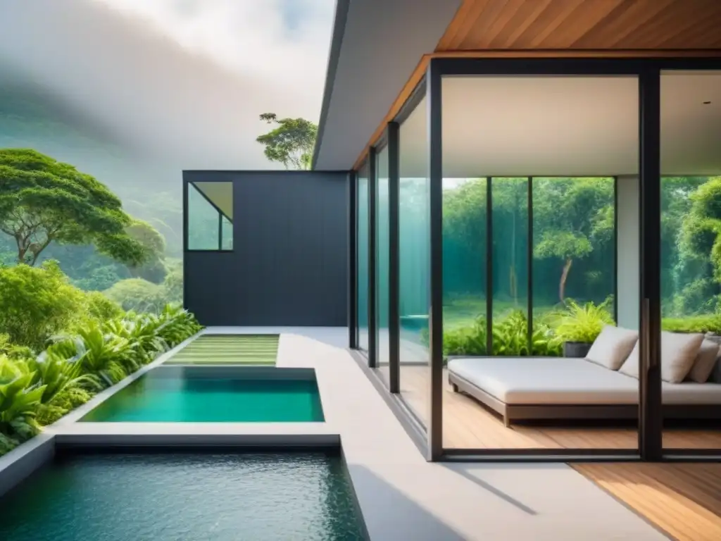 Residencia ecoamigable: diseño moderno y sostenible Edificio moderno con diseño ecofriendly y paneles solares, en armonía con la naturaleza