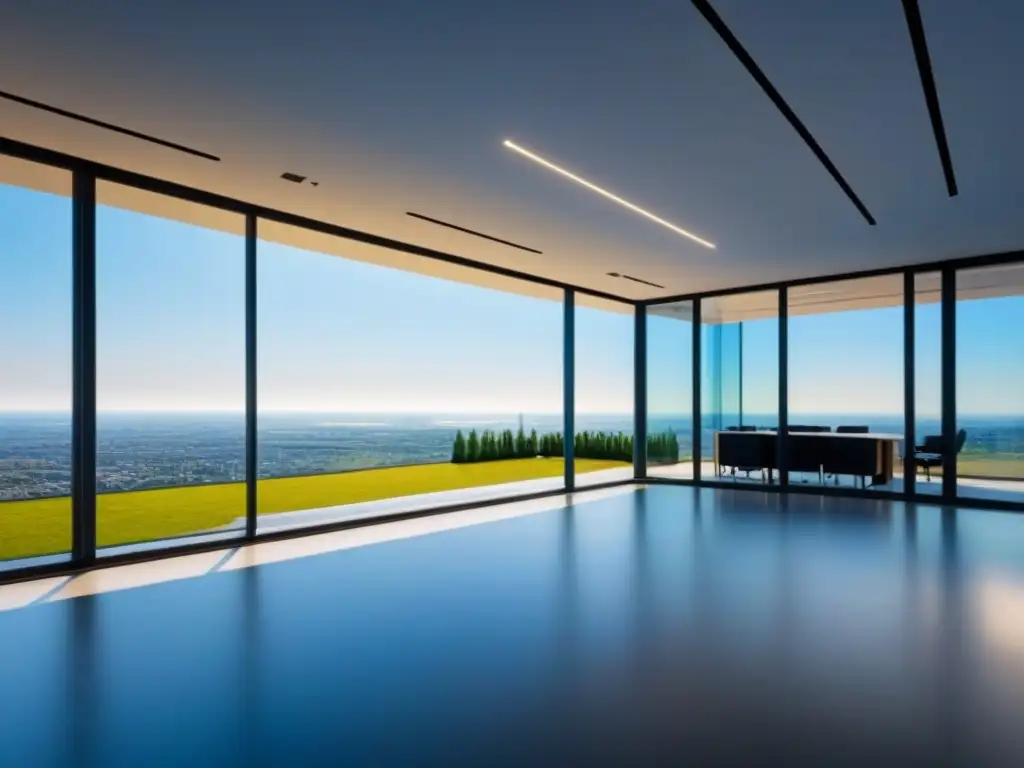 Edificio sostenible: diseño moderno y eficiencia energética en 8k Un edificio moderno con eficiencia energética y paneles solares, rodeado de naturaleza