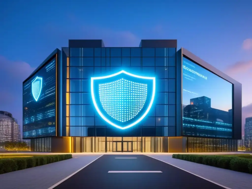 Edificio moderno con elementos de seguridad digital Edificio moderno con elementos de seguridad digital integrados