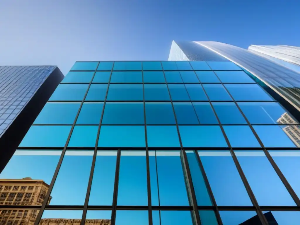 Edificio moderno de oficinas en la ciudad Edificio moderno con fachada de vidrio reflejando la ciudad