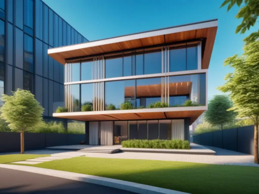 Edificio moderno con certificación Passive House para inversionistas, rodeado de ciudad bulliciosa
