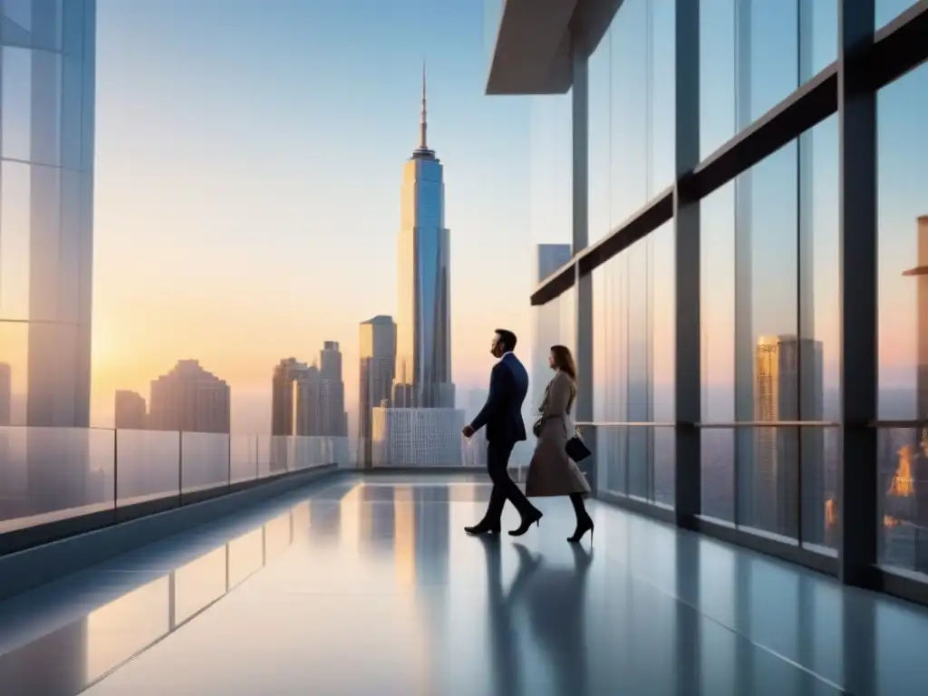 Rascacielos moderno y lujoso en ciudad vibrante Edificio moderno de lujo en una ciudad norteamericana, reflejando éxito y dinamismo en el mercado inmobiliario