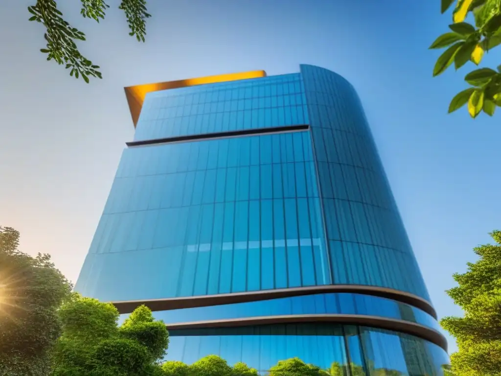 Edificio moderno en entorno verde: símbolo de estabilidad financiera en inversión inmobiliaria Edificio moderno rodeado de árboles, reflejando estabilidad financiera