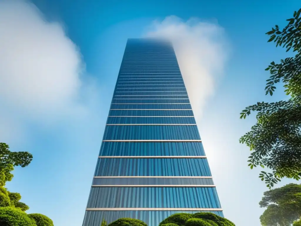 Espectacular rascacielos moderno en entorno natural exuberante Edificio moderno rodeado de vegetación, simbolizando éxito y sofisticación en la marca inmobiliaria irresistible mercado internacional