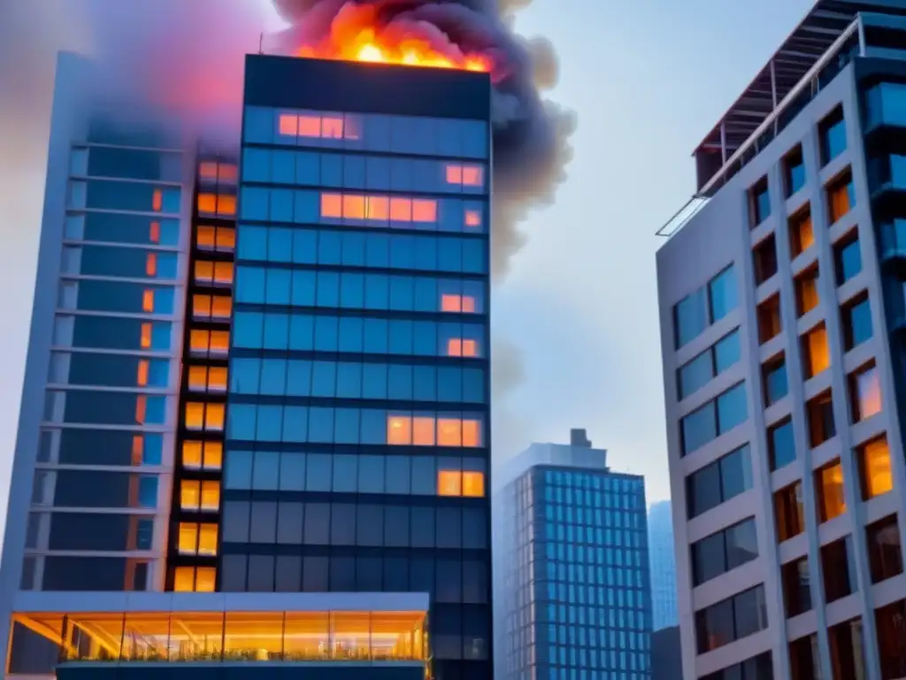 Edificio moderno con sistemas antiincendios de última generación Edificio moderno con sistemas de seguridad contra incendios, cumpliendo normativas seguridad incendios propiedades internacionales