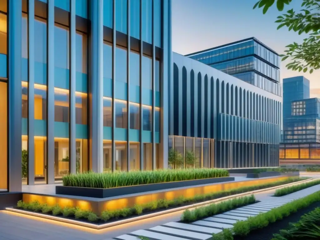 Edificio sostenible LEED y BREEAM: impacto urbano Edificio moderno y sostenible con certificación LEED y BREEAM en la ciudad