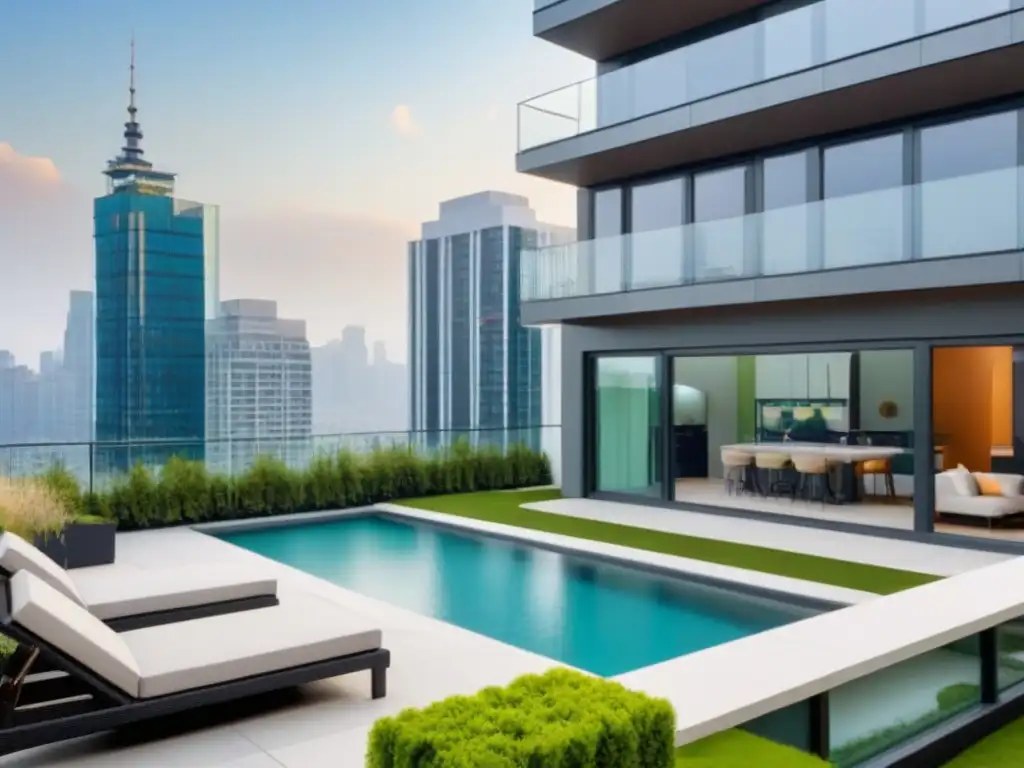 Edificio de lujo con jardín y terraza en la ciudad Un edificio moderno con jardín y terraza en la azotea, ideal para inversores buscando rentabilidad en alquileres