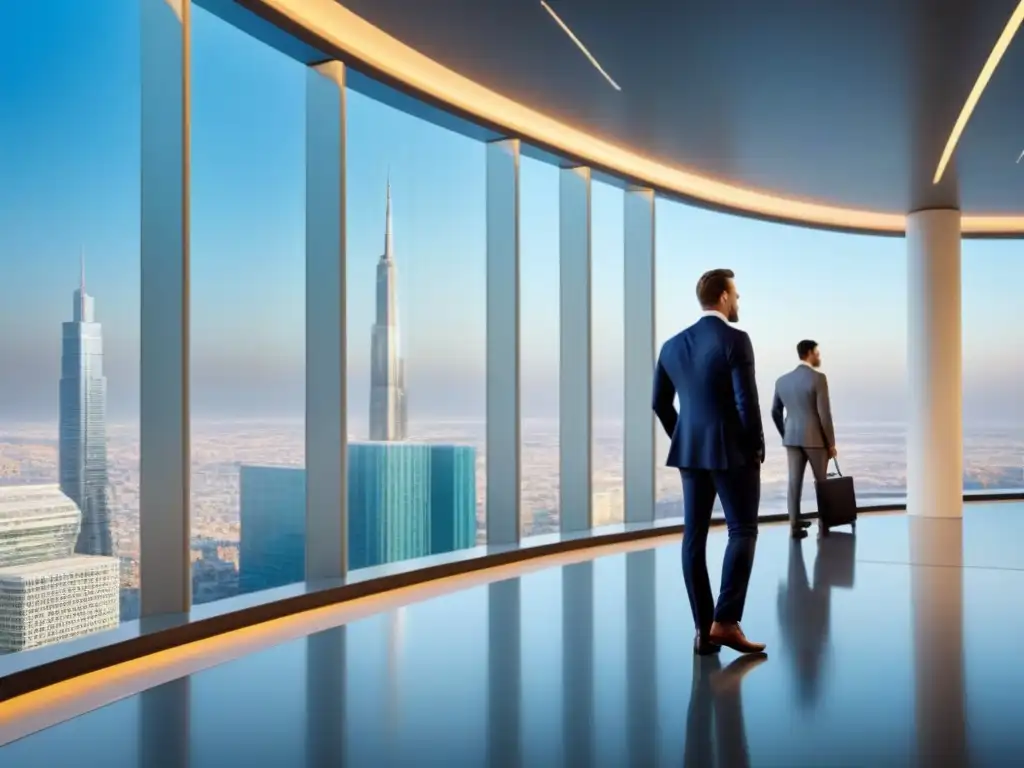 Edificio de oficinas moderno y elegante en la ciudad Un edificio de oficinas moderno y elegante con ventanales de piso a techo, reflejando el bullicio de la ciudad