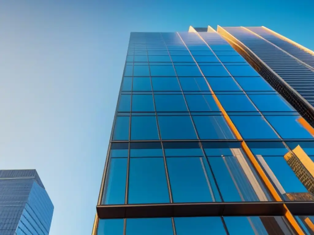 Edificio de oficinas moderno: reflejo urbano de éxito Un edificio de oficinas moderno con fachada de vidrio, reflejando la ciudad y el éxito en errores seguros propiedad comercial