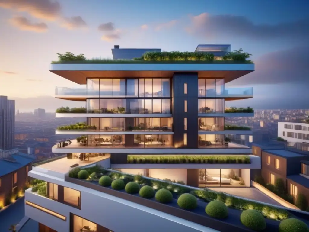Edificio residencial futurista con diseño innovador y ecoamigable Edificio residencial futurista con diseño innovador y espacios ecoamigables