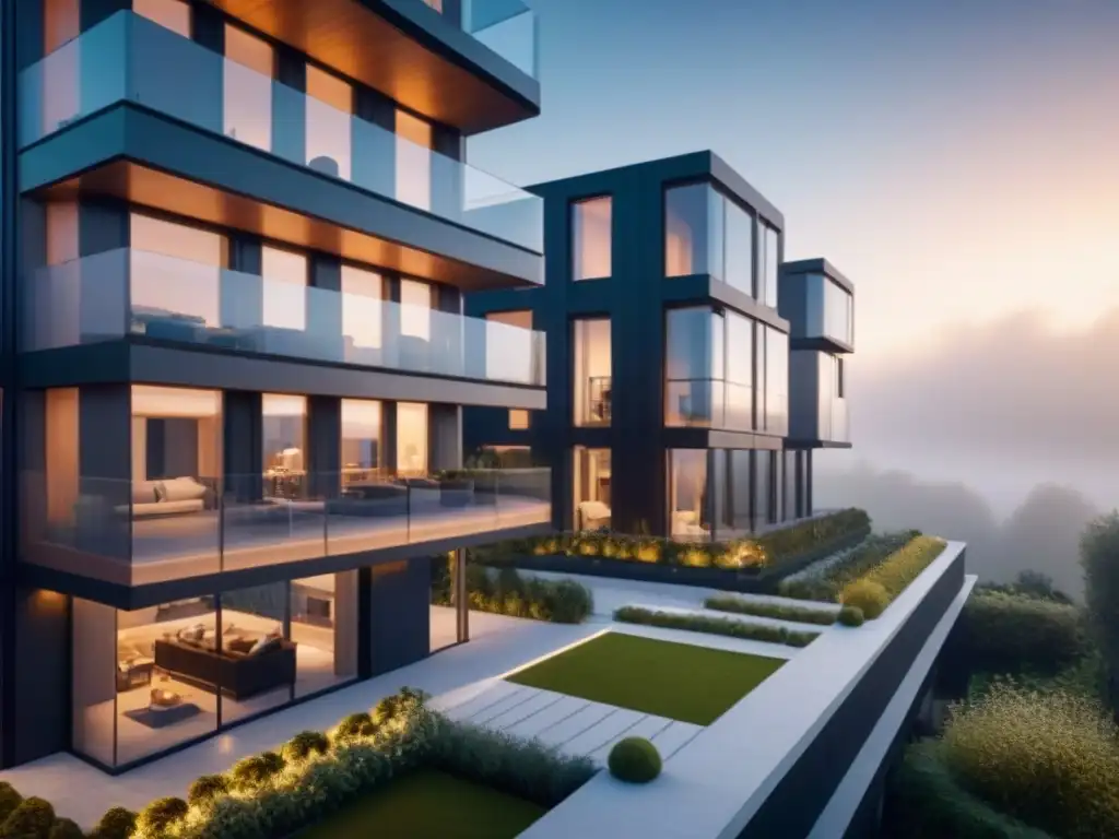 Edificio residencial futurista con propiedad compartida innovadora Edificio residencial futurista con innovadores elementos de diseño y tecnología smart home