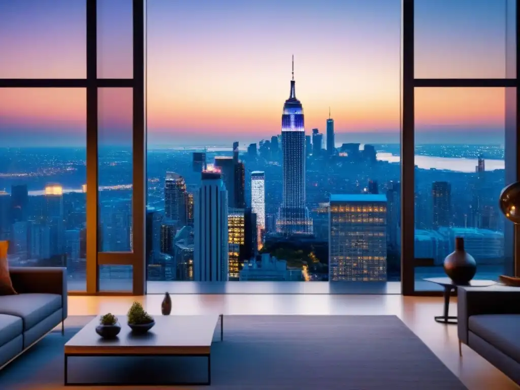 Residencial de lujo: elegancia en altura al atardecer Edificio residencial de lujo con ventanales y vista a la ciudad al atardecer, ideal para hipotecas para no residentes internacionales