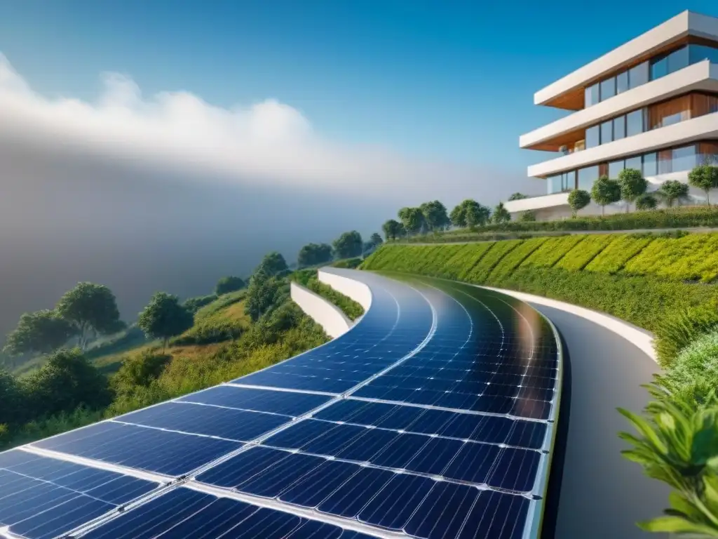 Edificio residencial con paneles solares: inversión en energía renovable Edificio residencial moderno con paneles solares integrados, simbolizando Energías Renovables en Inversión Inmobiliaria