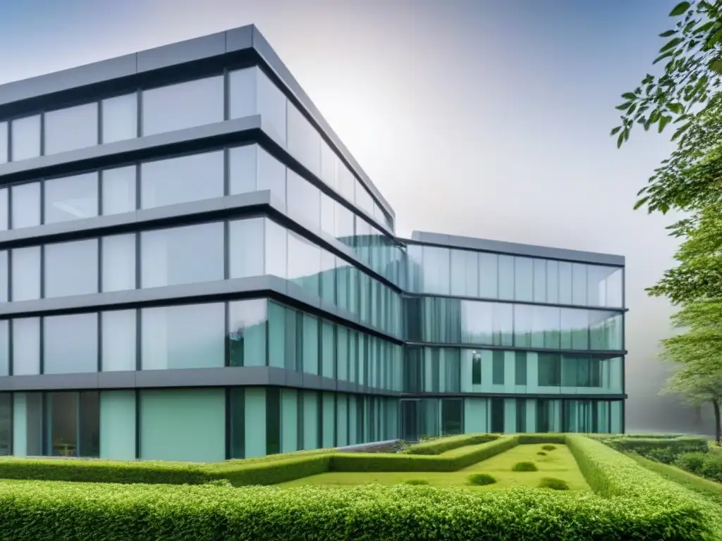 Edificio sostenible con certificaciones LEED y BREEAM en entorno verde Edificio sostenible con certificaciones LEED y BREEAM rodeado de naturaleza