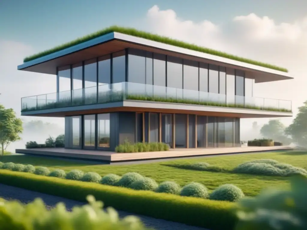Edificio sostenible futurista: ecoinnovación en 8k Edificio sostenible futurista con innovadores materiales de construcción ecofriendly