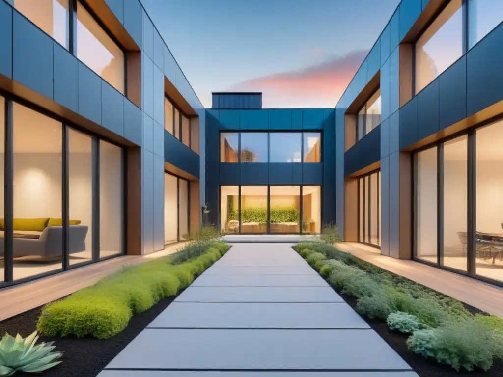 Edificio sustentable: diseño innovador con certificaciones LEED y BREEAM Edificio sostenible con Certificación LEED y BREEAM inmobiliario, diseño innovador y elementos verdes, rodeado de naturaleza