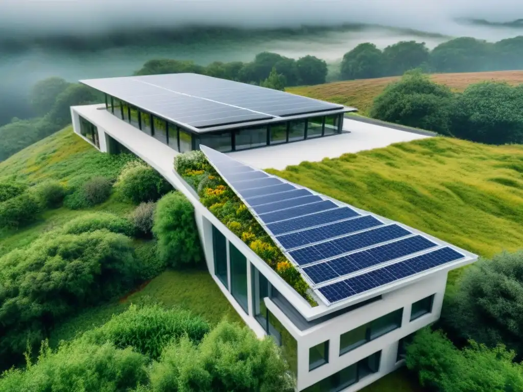 Arquitectura sostenible: innovación ecoamigable en la naturaleza Edificio sostenible con materiales ecoamigables y eficiencia energética en armonía con la naturaleza