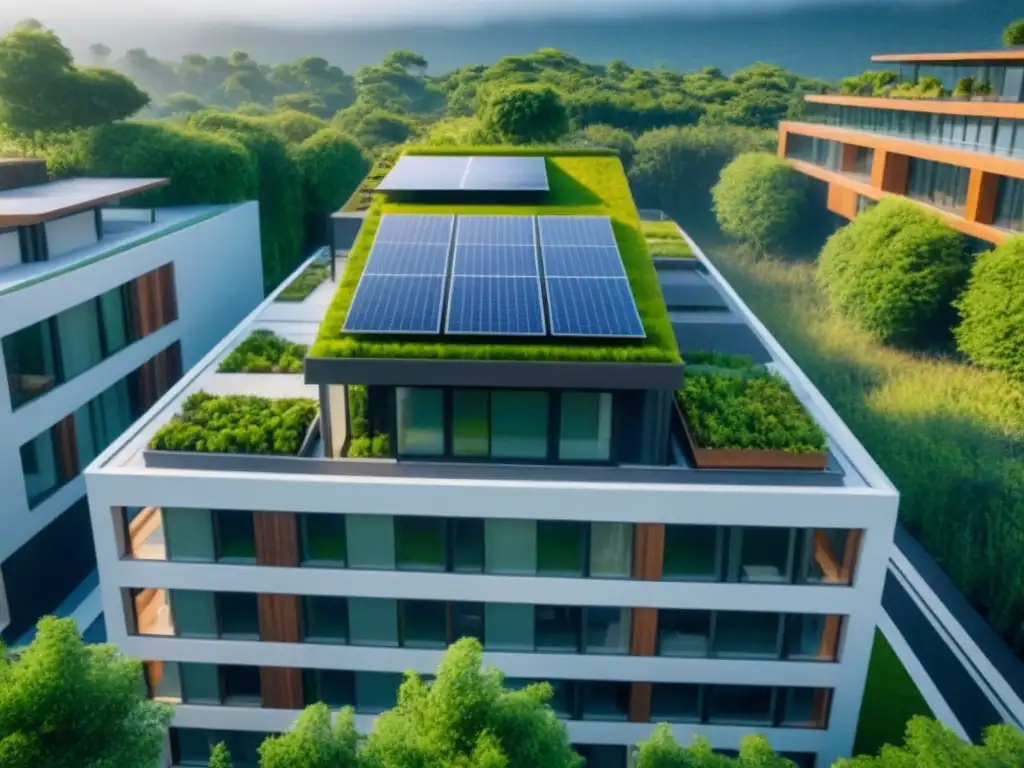 Edificio sustentable: diseño ecofriendly en 8k Edificio sostenible con materiales ecoamigables y eficiencia energética, integrando naturaleza y modernidad