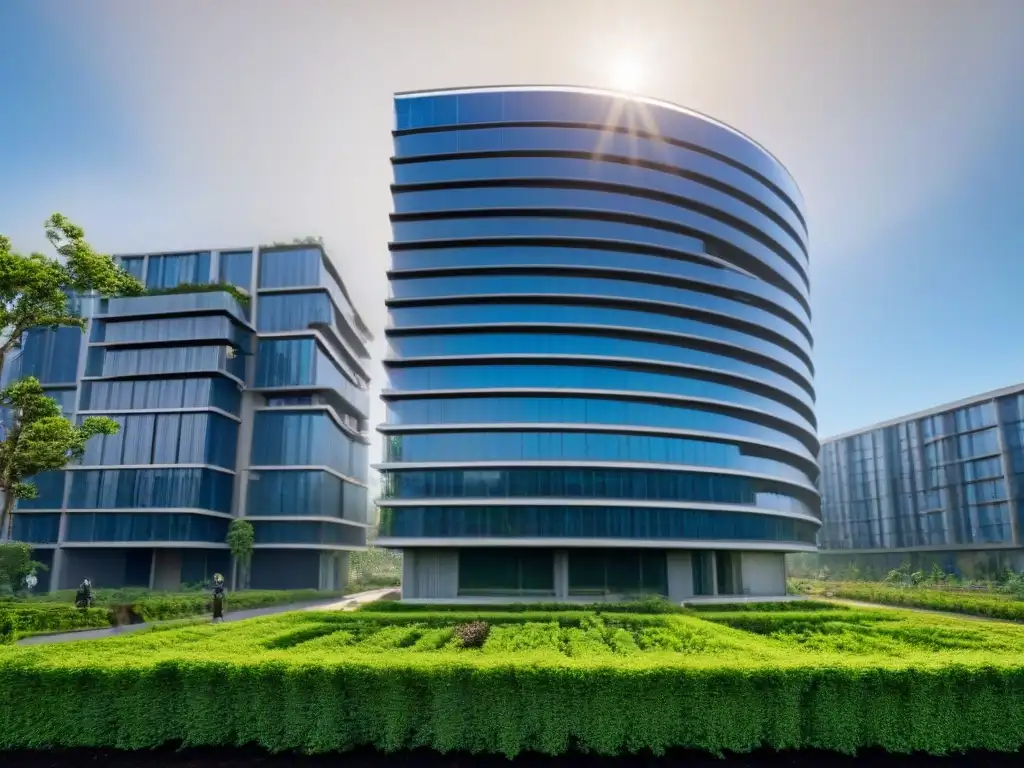 Edificio ecológico: arquitectura sostenible y moderna Un edificio sustentable rodeado de naturaleza y diseño ecológico