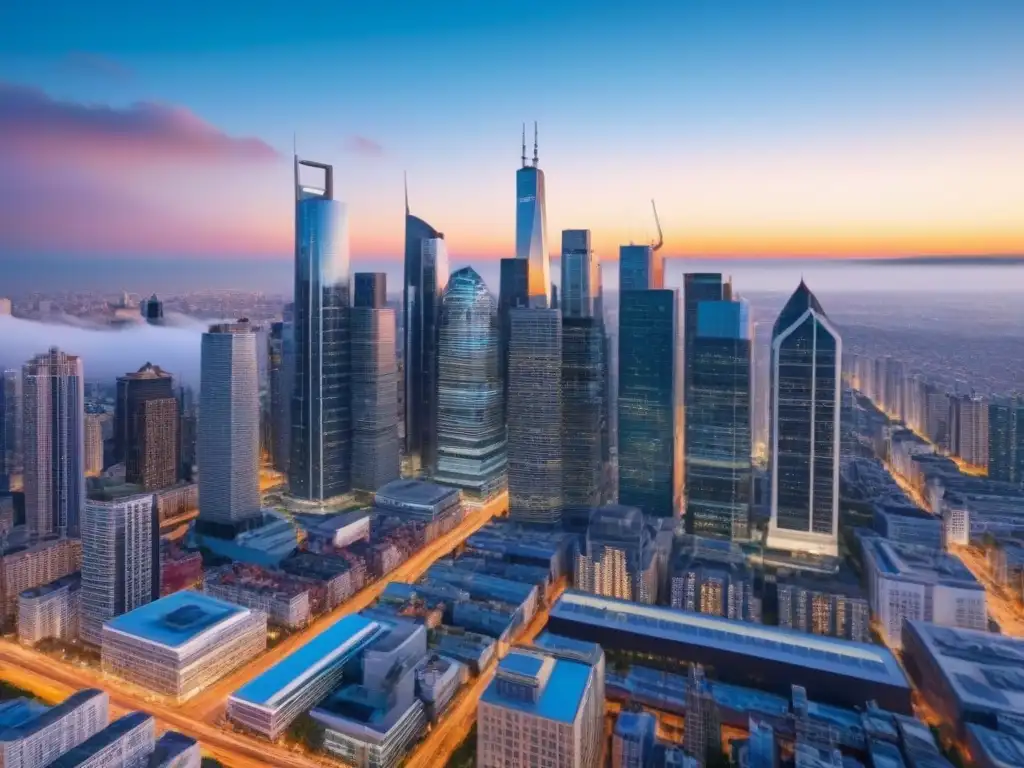 Horizonte urbano moderno: reflejo del mercado inmobiliario en crecimiento Edificios modernos en una ciudad vibrante, reflejando la energía del mercado inmobiliario en redes sociales