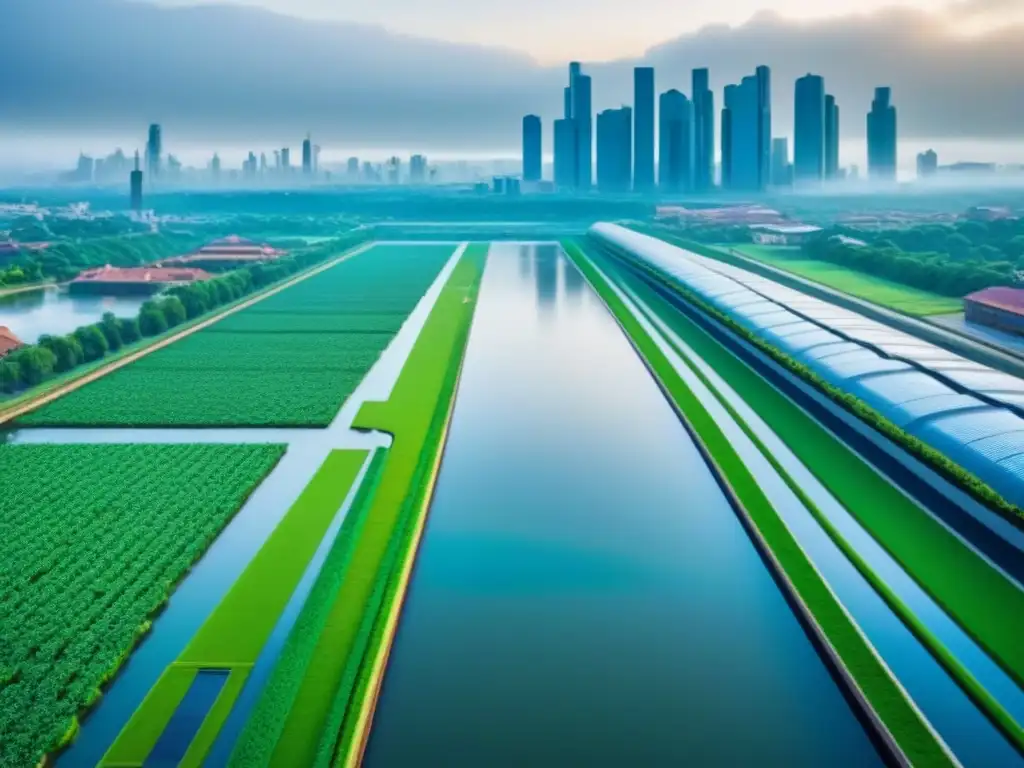 Sistema innovador de gestión de agua en ciudad sostenible Eficiente gestión del agua en inmobiliarias en un paisaje urbano moderno y sostenible