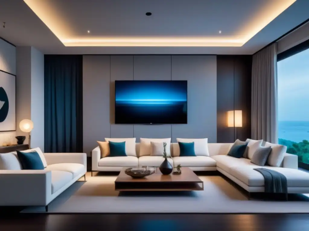 Interior de casa inteligente de lujo: tecnología y diseño elegante Elegante hogar inteligente con automatización para propietarios de inmuebles