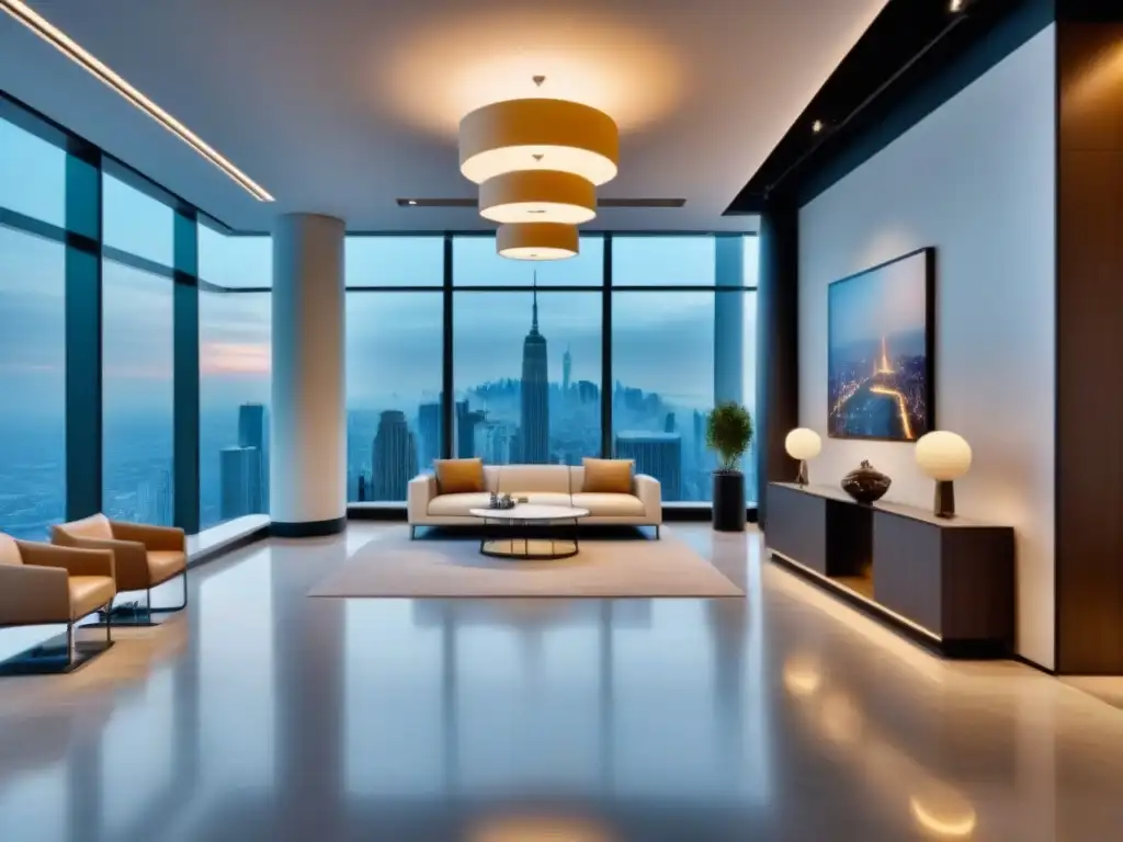 Vanguardia empresarial: lobby moderno de inmobiliaria global Recepción elegante de una marca inmobiliaria global