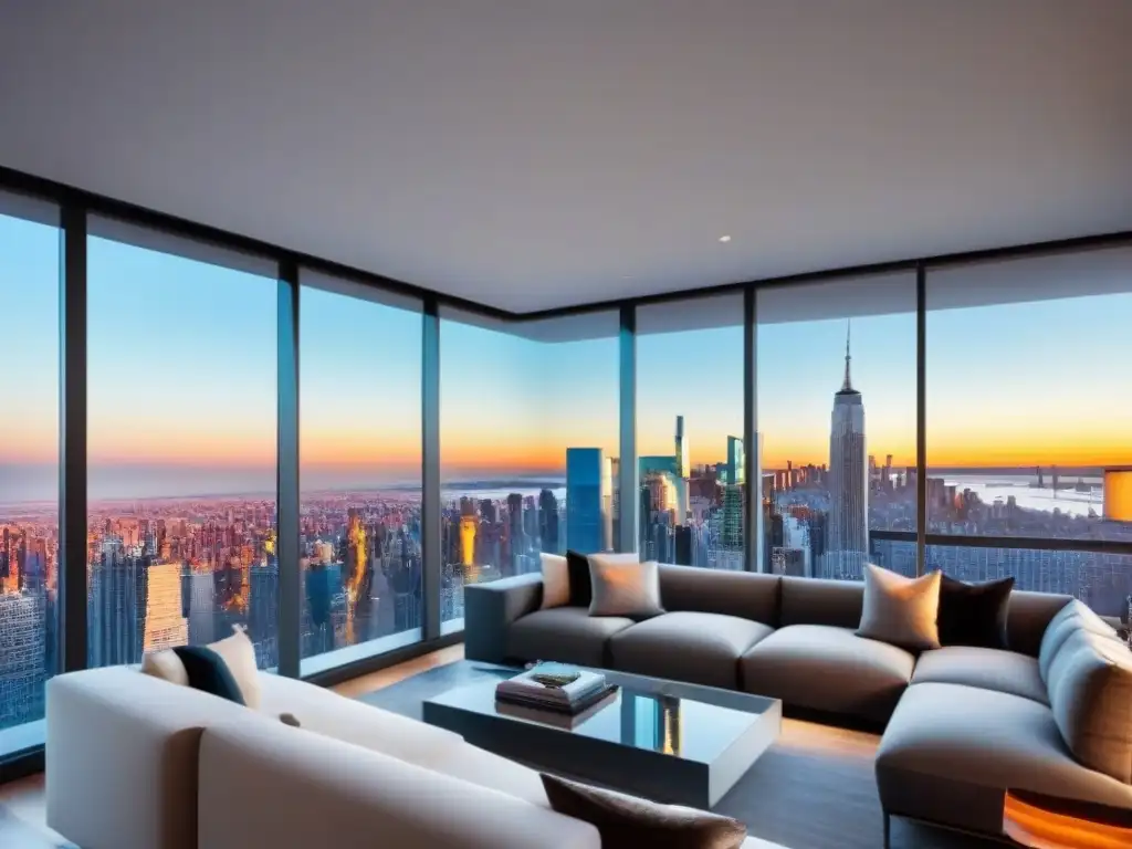 Penthouse de lujo en Nueva York con vistas panorámicas Elegante penthouse en Nueva York, con diseño moderno y vistas panorámicas