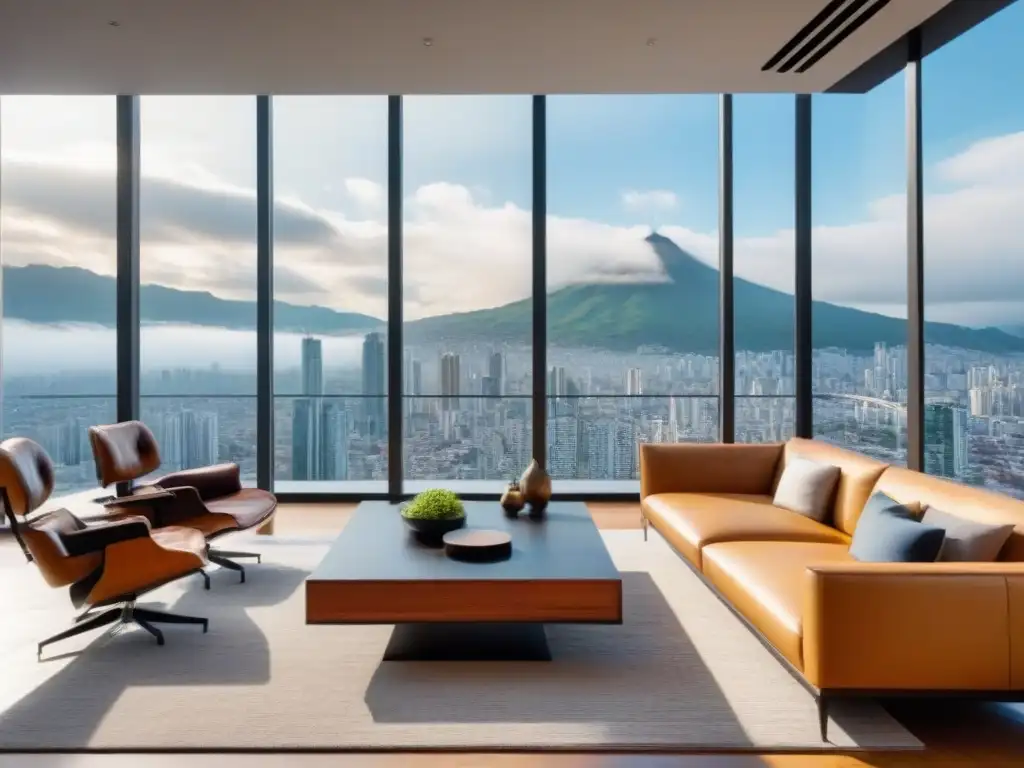 Penthouse de lujo con vistas panorámicas en América Latina Elegante penthouse en América Latina con vistas urbanas y toques de arte latino