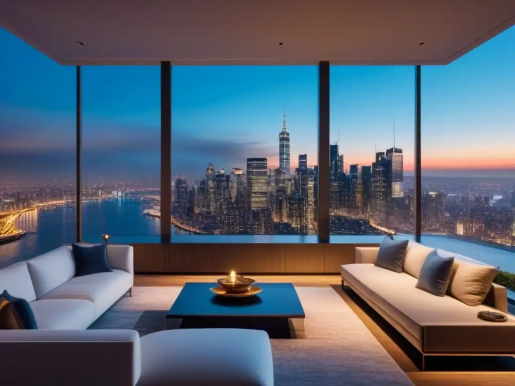 Penthouse de lujo en ciudad nocturna: exclusividad y sofisticación Elegante penthouse de lujo con vista a la ciudad de noche para inversionistas globales en bienes raíces