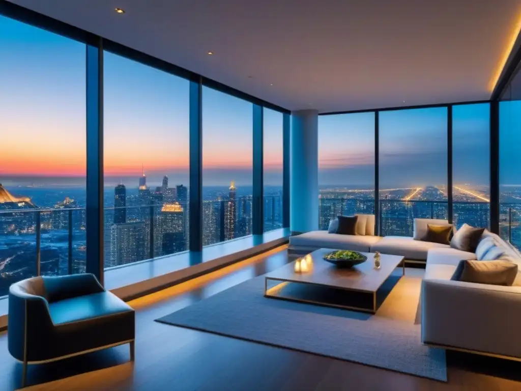 Penthouse de lujo con vistas panorámicas y diseño contemporáneo Elegante penthouse moderno con vistas a la ciudad y terraza panorámica, ideal para propiedades de lujo internacionales