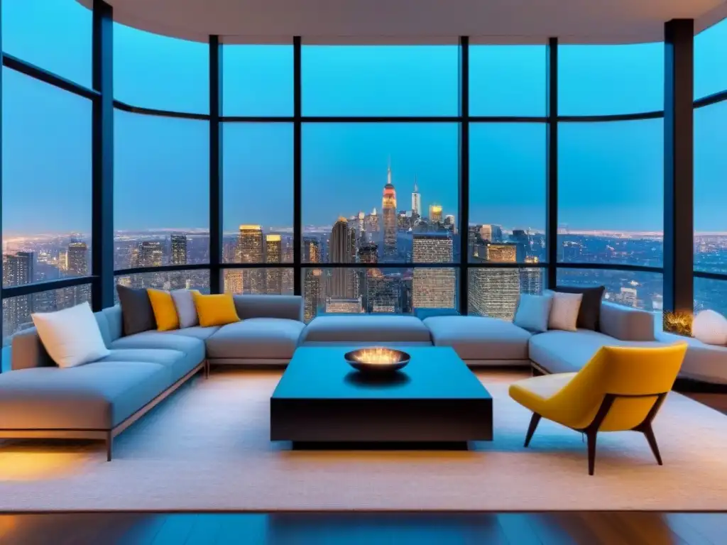 Penthouse de lujo con vista panorámica en la ciudad Elegante penthouse con vista a la ciudad, decoración moderna y acabados de lujo