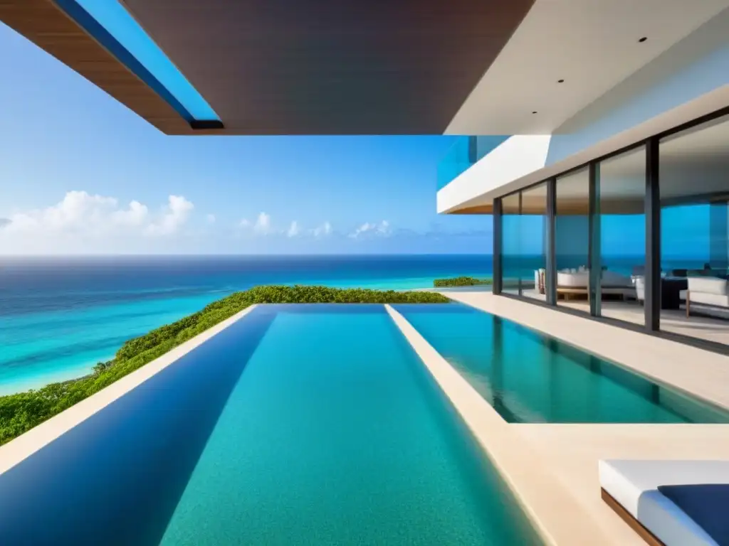 Propiedad de lujo frente al mar en Norteamérica: diseño moderno, piscina privada y vistas panorámicas Elegante propiedad frente a la playa con diseño arquitectónico moderno y vistas panorámicas al mar