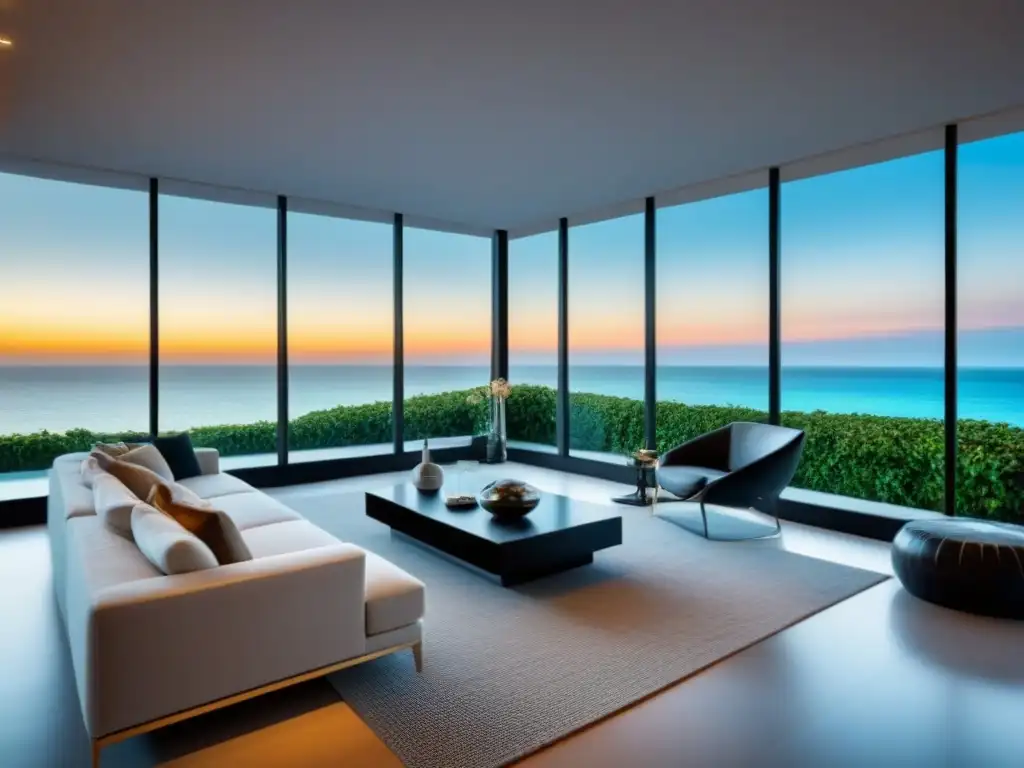 Elegante sala de estar con vista al mar, ambiente exclusivo que evoca la psicología de venta de tiempo compartido