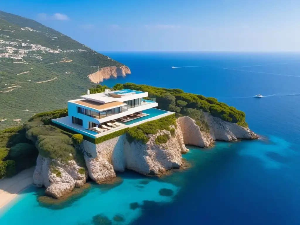 Villa de lujo con piscina infinita en acantilado mediterráneo Elegante villa con diseño moderno en acantilado junto al Mediterráneo