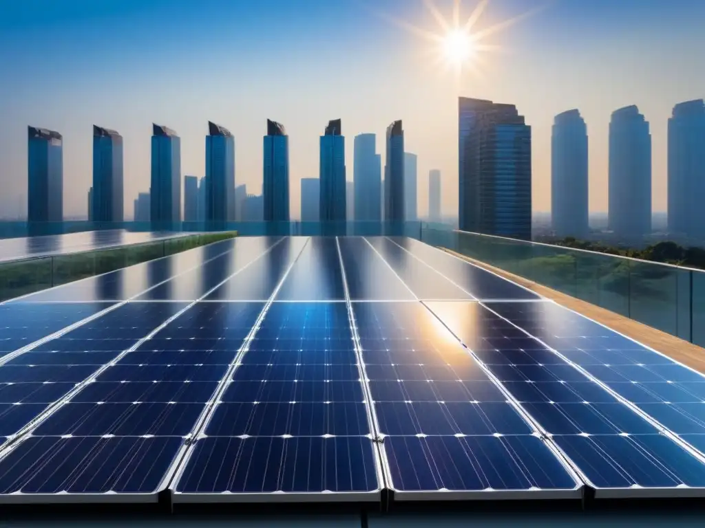 Edificio residencial moderno con paneles solares integrados en diseño futurista Energías renovables y diseño sostenible en un edificio moderno, reflejando armonía urbana futurista