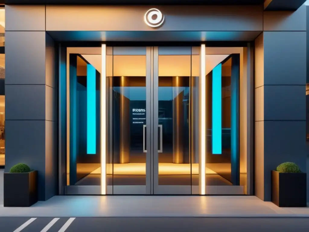 Entrada futurista con puertas automáticas de reconocimiento de patrones Entrada futurista con puertas automáticas de reconocimiento de patrones, mostrando innovación y eficiencia en diseño arquitectónico