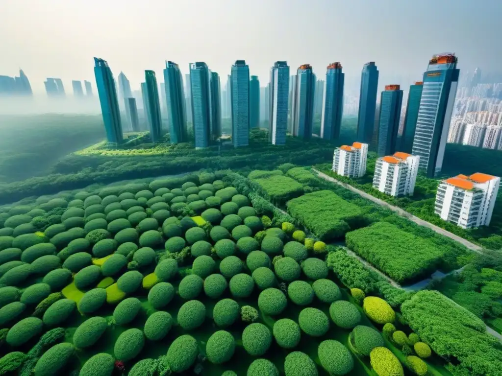 Armonía urbana: rascacielos y espacios verdes ecofriendly Un equilibrio perfecto entre rascacielos modernos y espacios verdes en una ciudad