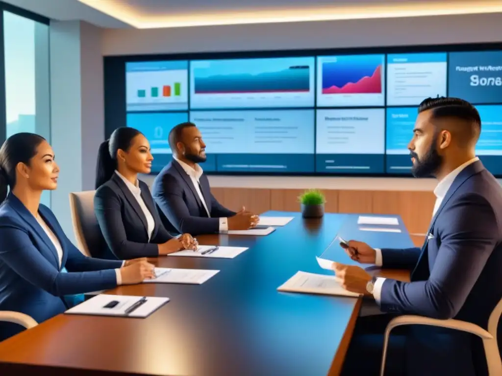 Entrenamiento de personal hotelero: diversidad y profesionalismo Equipo diverso en capacitación, aprendiendo consejos para mejorar experiencia huéspedes en sala moderna y luminosa