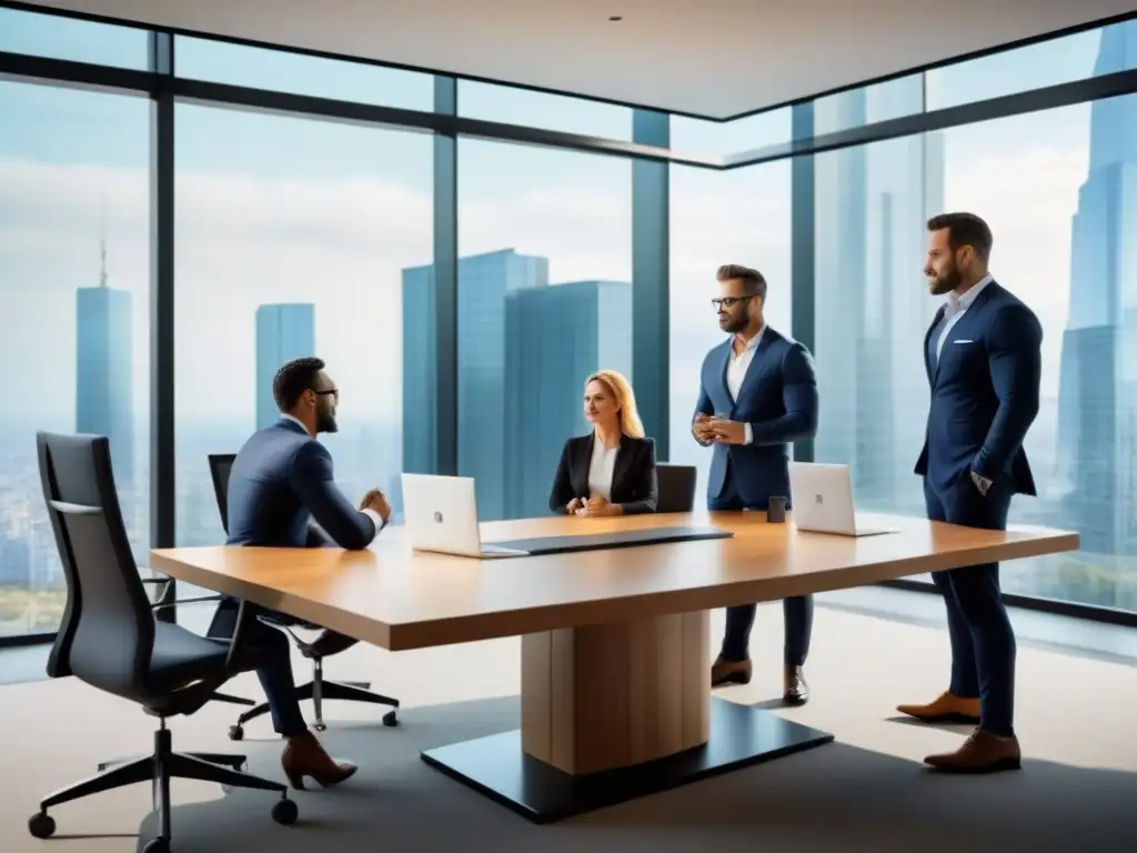 Equipo diverso en due diligence inmobiliaria internacional Equipo diverso revisando documentos sobre Due Diligence inmobiliaria internacional en oficina moderna y luminosa