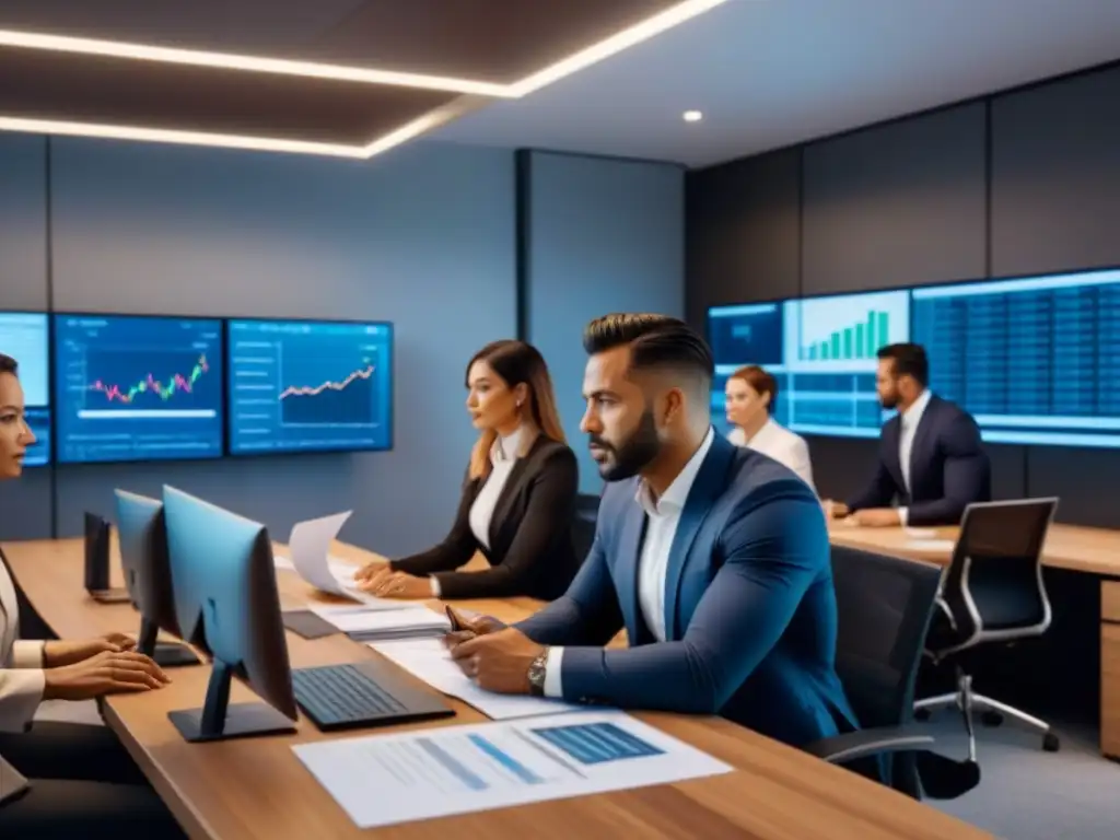Profesionales analizan inversiones inmobiliarias internacionales Equipo diverso en oficina moderna, realizando minuciosa Due Diligence en inversiones inmobiliarias internacionales