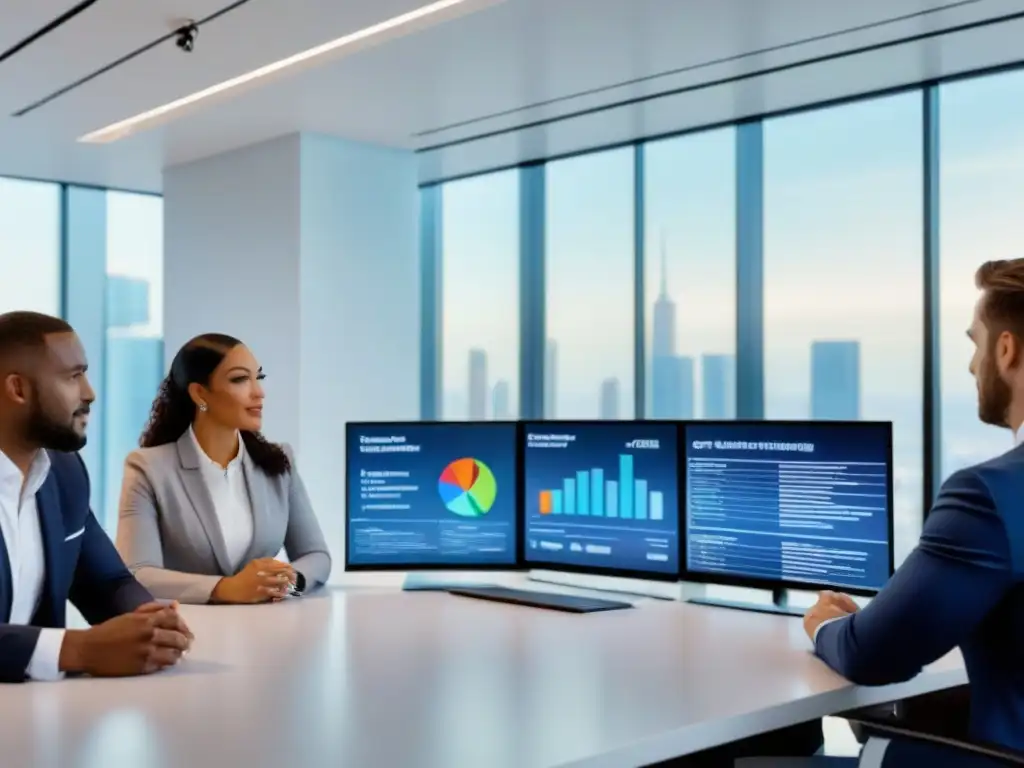 Equipo de seguros experto: diversidad y profesionalismo en acción Equipo diverso en oficina moderna discutiendo estrategias para reducir costos de seguros de propiedades de alto riesgo