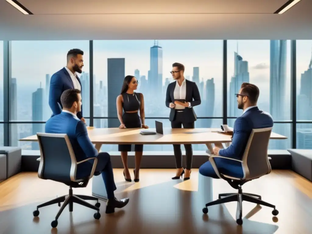 Equipo diverso en oficina moderna: inversión inmobiliaria Equipo diverso en oficina moderna, colaborando en inversión inmobiliaria mercados emergentes
