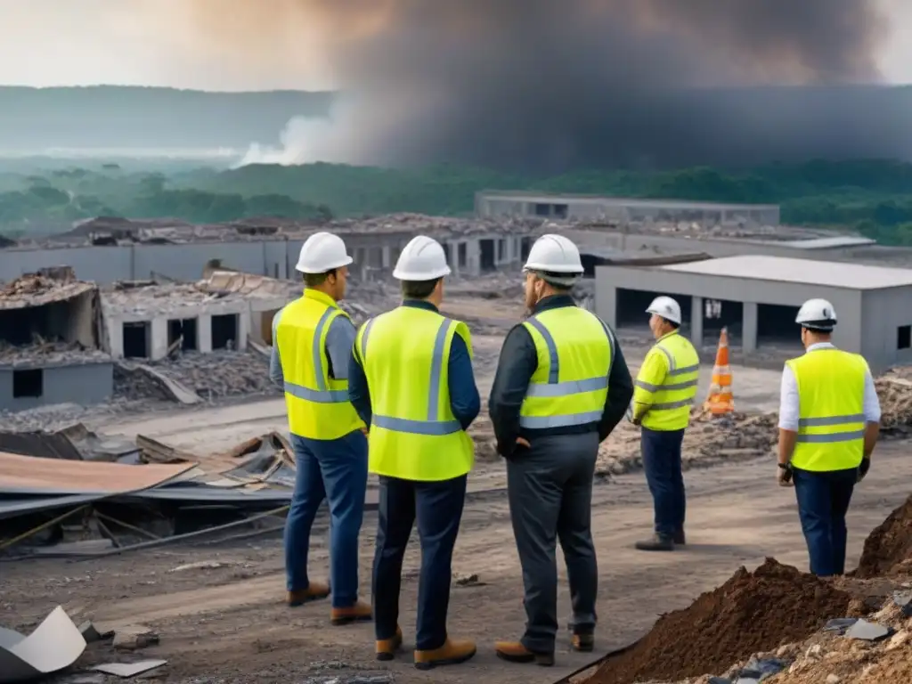 Reconstrucción postdesastre: evaluación y planificación de la ciudad Equipo de ingenieros y arquitectos evaluando daños postdesastre en la ciudad